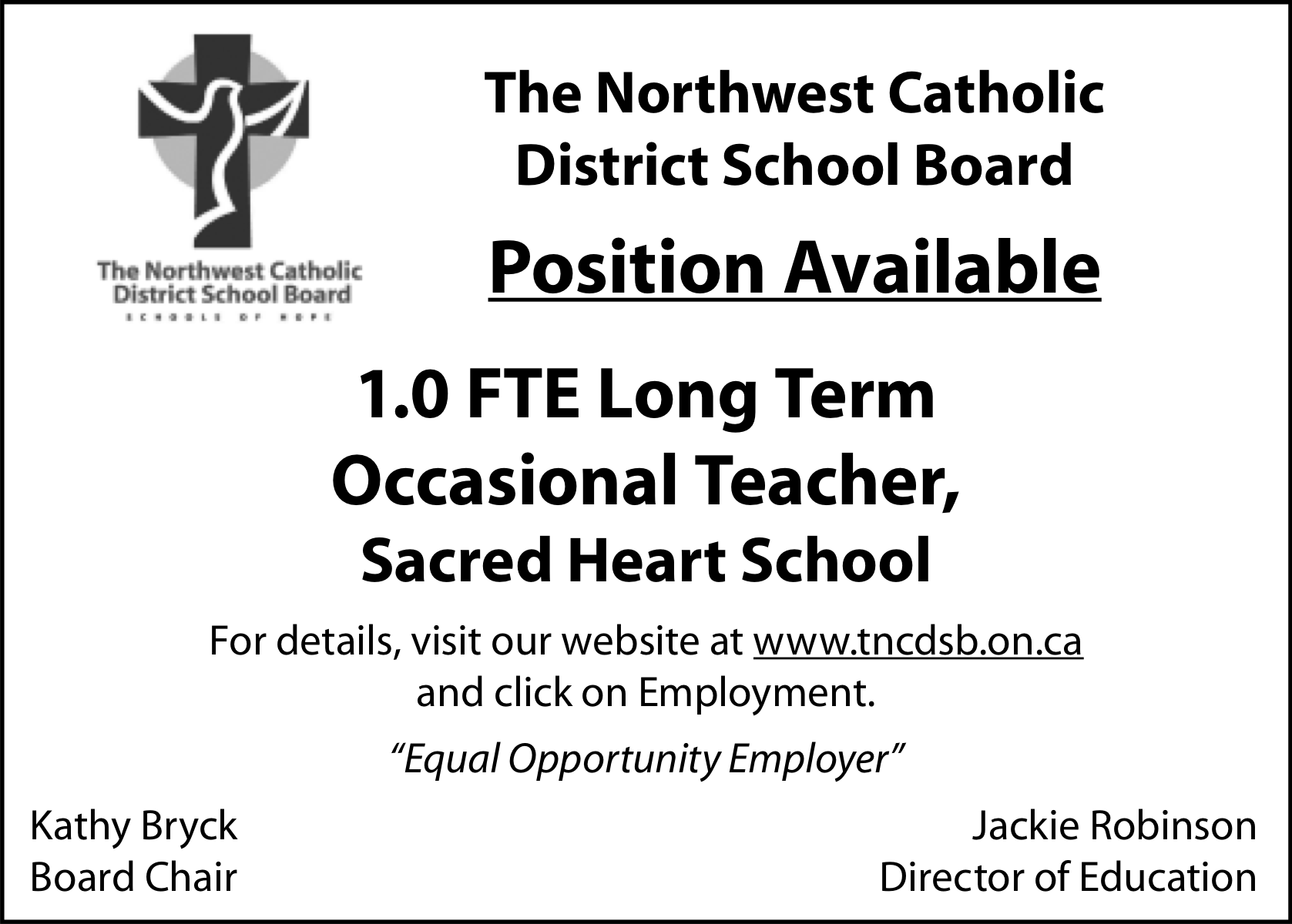 Long Term Occasional Teacher, Sacred Heart School