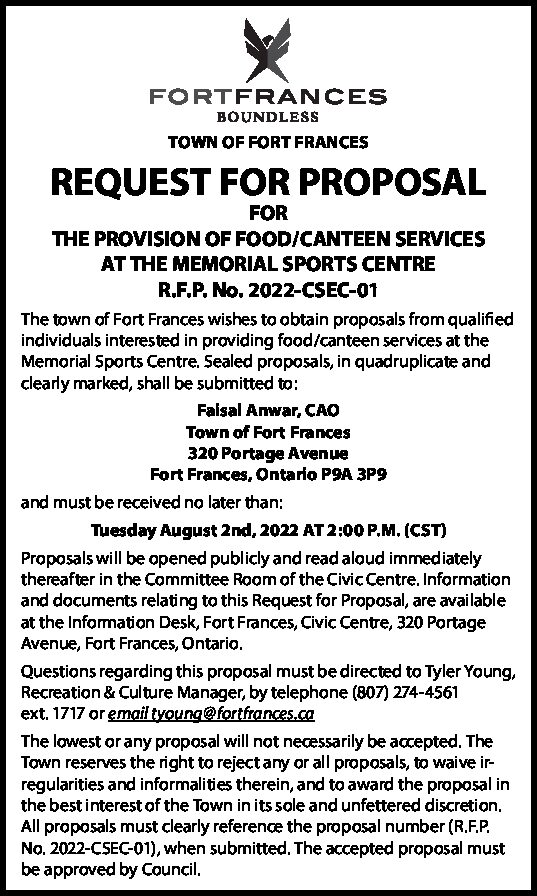 Request for Proposal for the Provision of Food/Canteen Services at the Memorial Sports Centre
