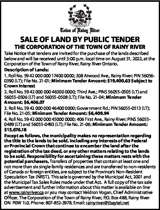 Sales of Land by Public Tender