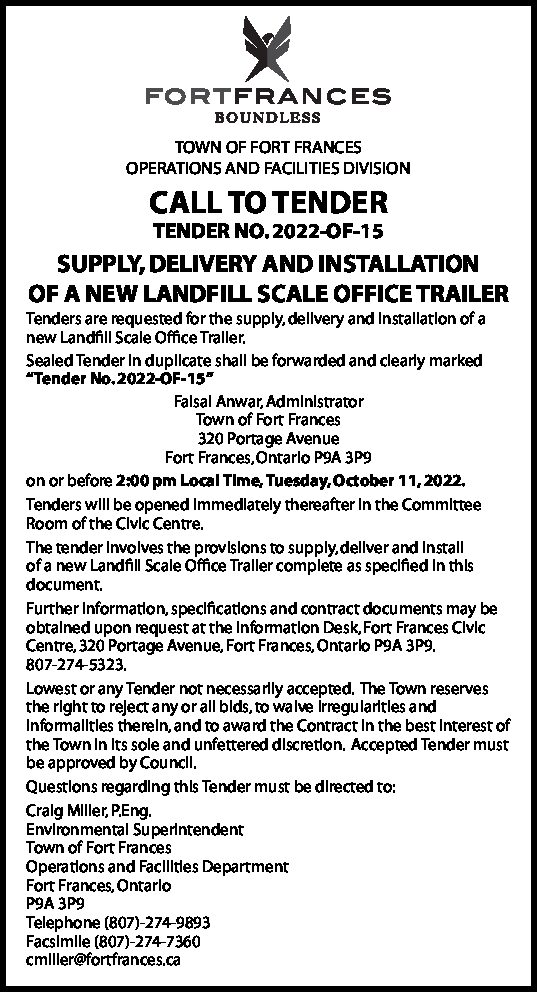 Call to Tender: Supply, Delivery and Installation of a New Landfill Scale Office Trailer