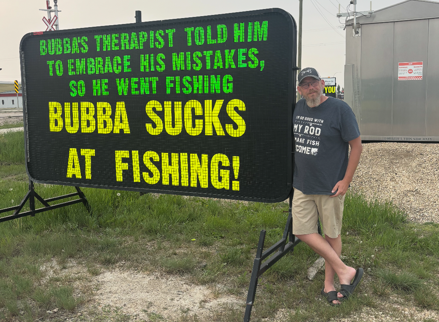 The Man Who Sucks at Fishing, Roadsign Prank Turns Into Good Deed
