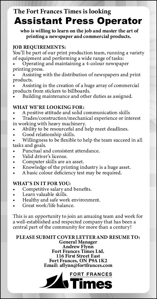 Assistant Press Operator