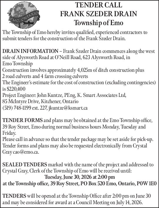 Tender Call: Frank Szeder Drain